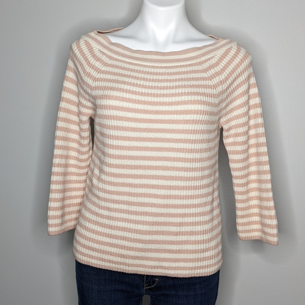 J. Crew cream pink striped cotton sweater S